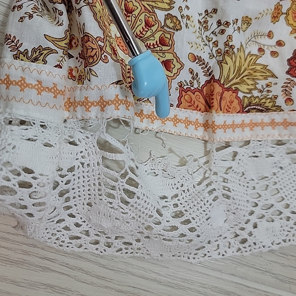Rachel Zoe Top S Paisley Print Crochet Balloon Sleeve Cropped Linen Peasant - Picture 8 of 15
